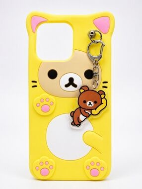 Cute 3D Cartoon Bear iPhone‎ 16 Pro Max Case Yellow Silicone Kawaii Phone Case